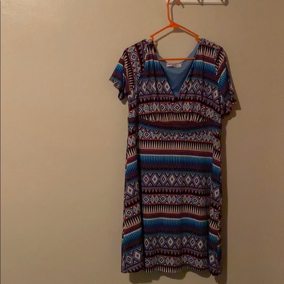 Patterned red/blue dress short sleeve - Picture 1 of 4